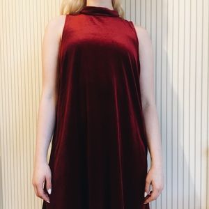 Red Velvet High Neck Dress
